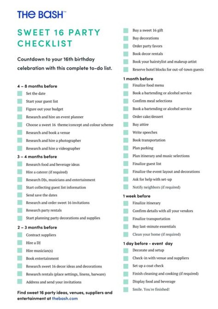 How do you plan a Sweet 16 party checklist?