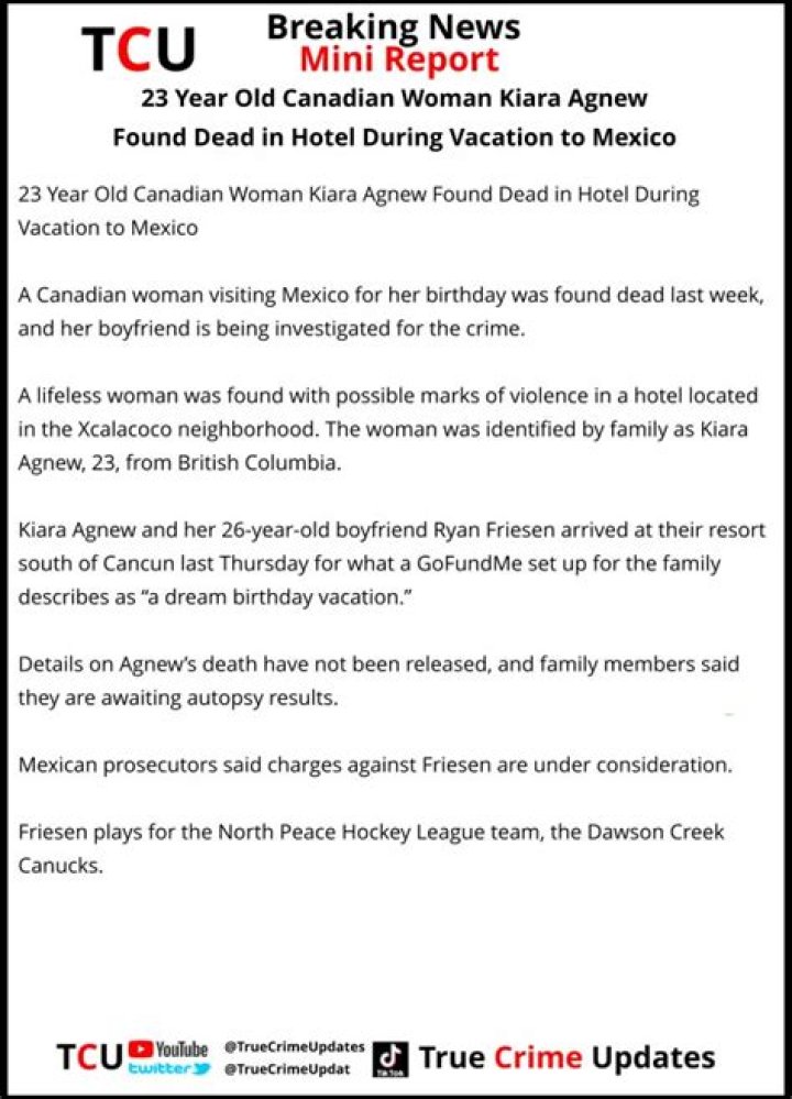 Kiara Agnew’s Death – Canadian Woman Found Dead In Mexico