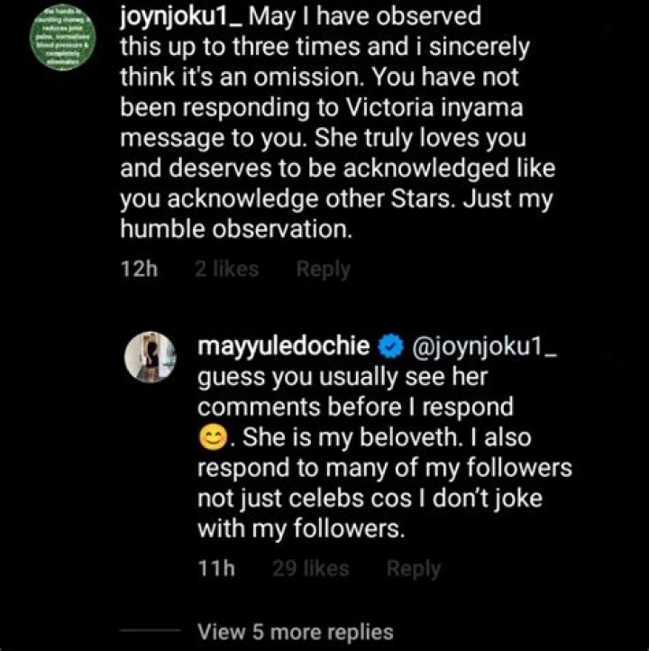 
May Edochie Replies Fan Who Accused Her Of Snubbing Actress Victoria Inyama 
